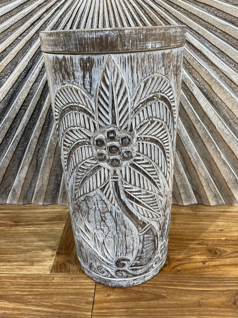 NEW Balinese Hand Carved Palm Tree lWooden Pot/Vase - Wooden Feature Pot