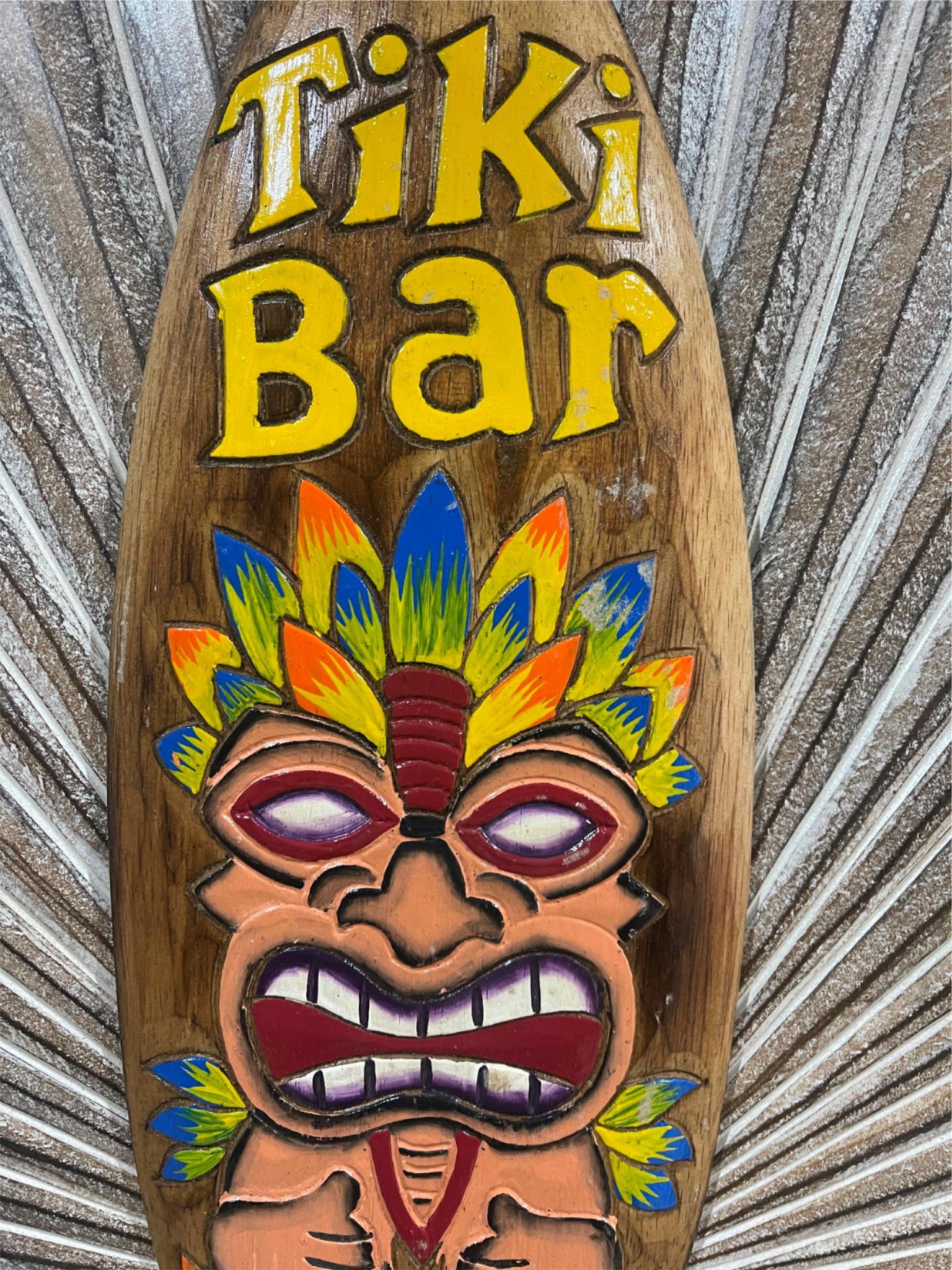 NEW Hand Crafted TIKI BAR Surfboard Shape Sign - Tropical Island Bali Bar Sign