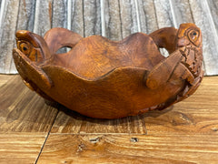 NEW Balinese Hand Carved Suar Wood Turtle Bowl - Bali Double Carved Turtle Bowl