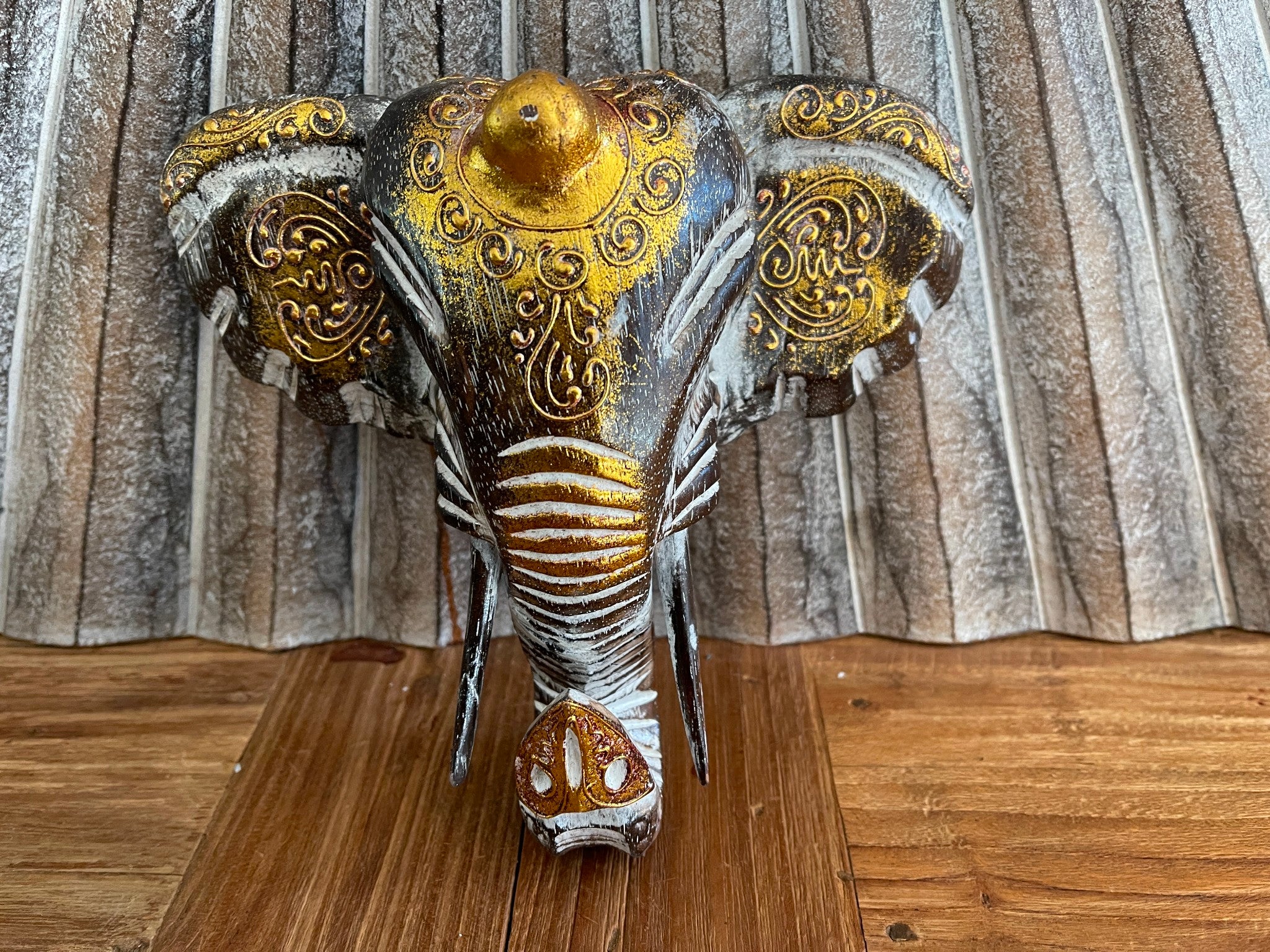 NEW Balinese Hand Carved Wooden Elephant Head Wall Art - Bali Elephant Art Small