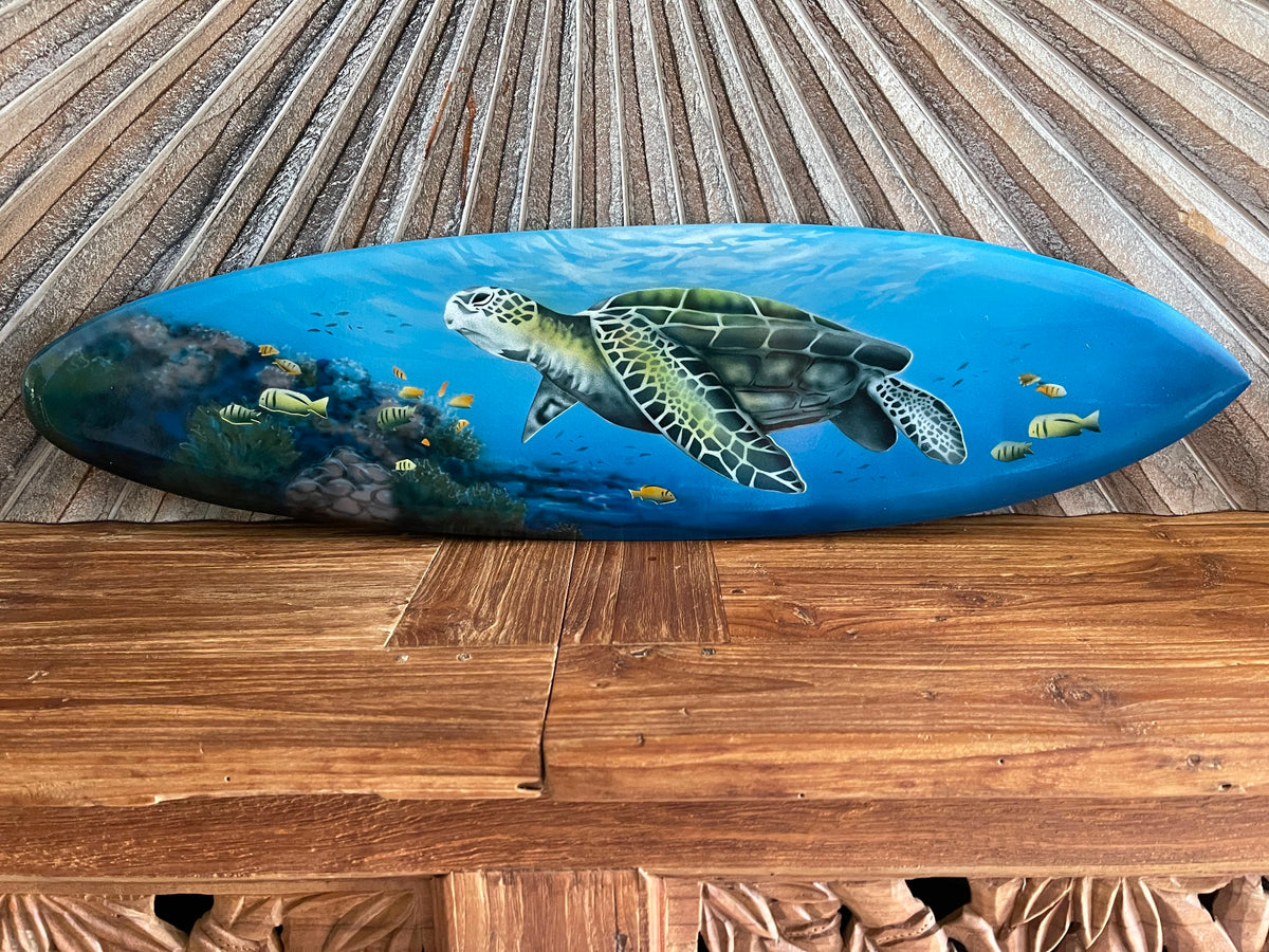 Bali Air Brushed Surfboard w/Turtle Wall Decor 80cm - Bali Surfboard Wall Art