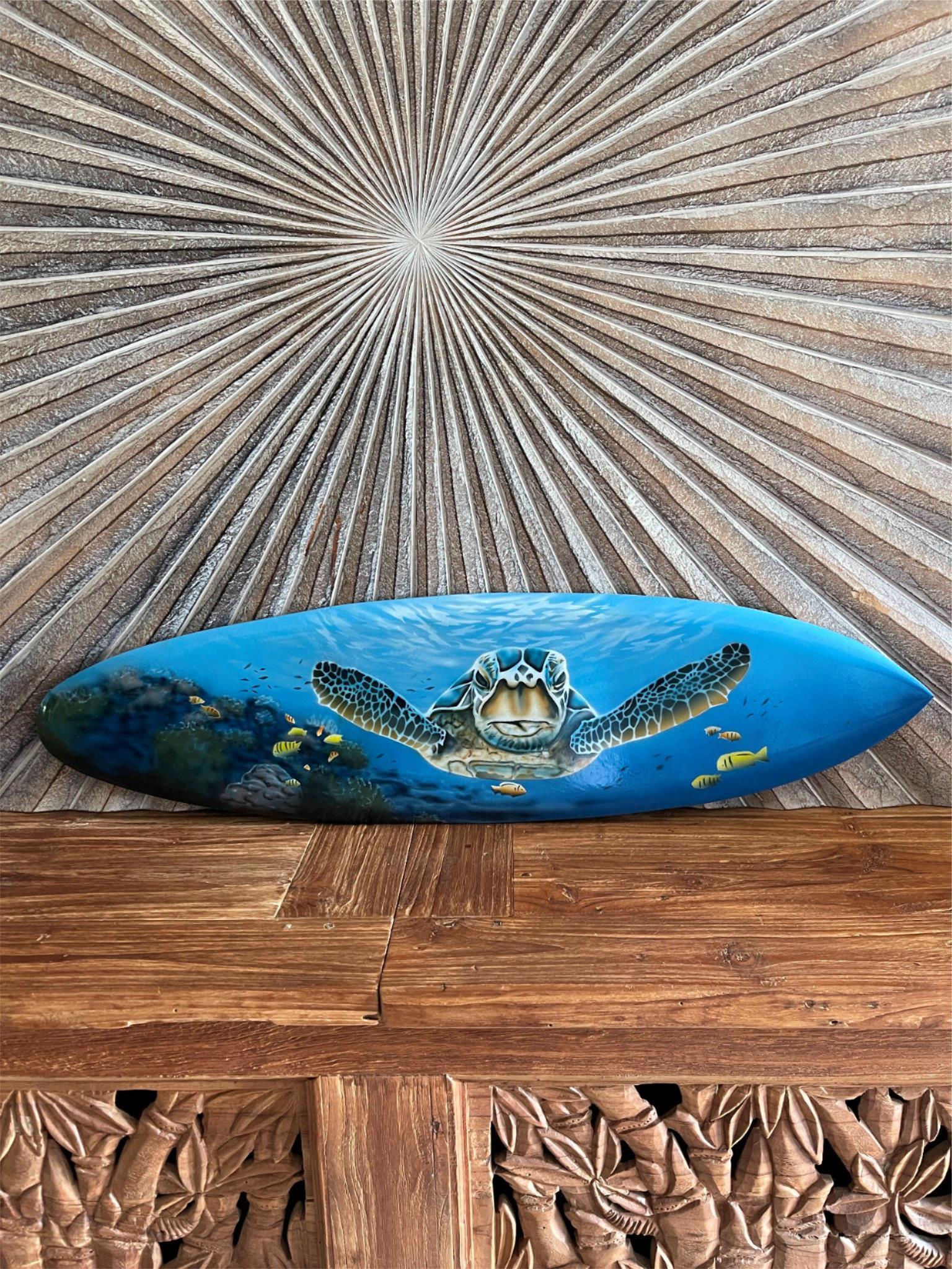 Bali Air Brushed Surfboard w/Turtle Wall Decor 80cm - Bali Surfboard Wall Art