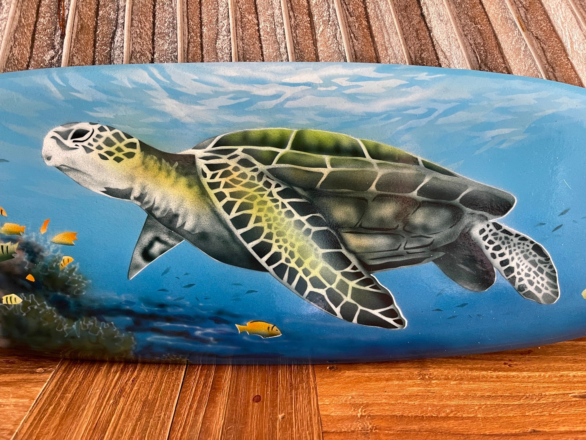 Bali Air Brushed Surfboard w/Turtle Wall Decor 80cm - Bali Surfboard Wall Art