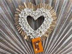 Balinese Shell Heart Hanger - Bali BOHO Style Shell & Seagrass Trim Wall Art M