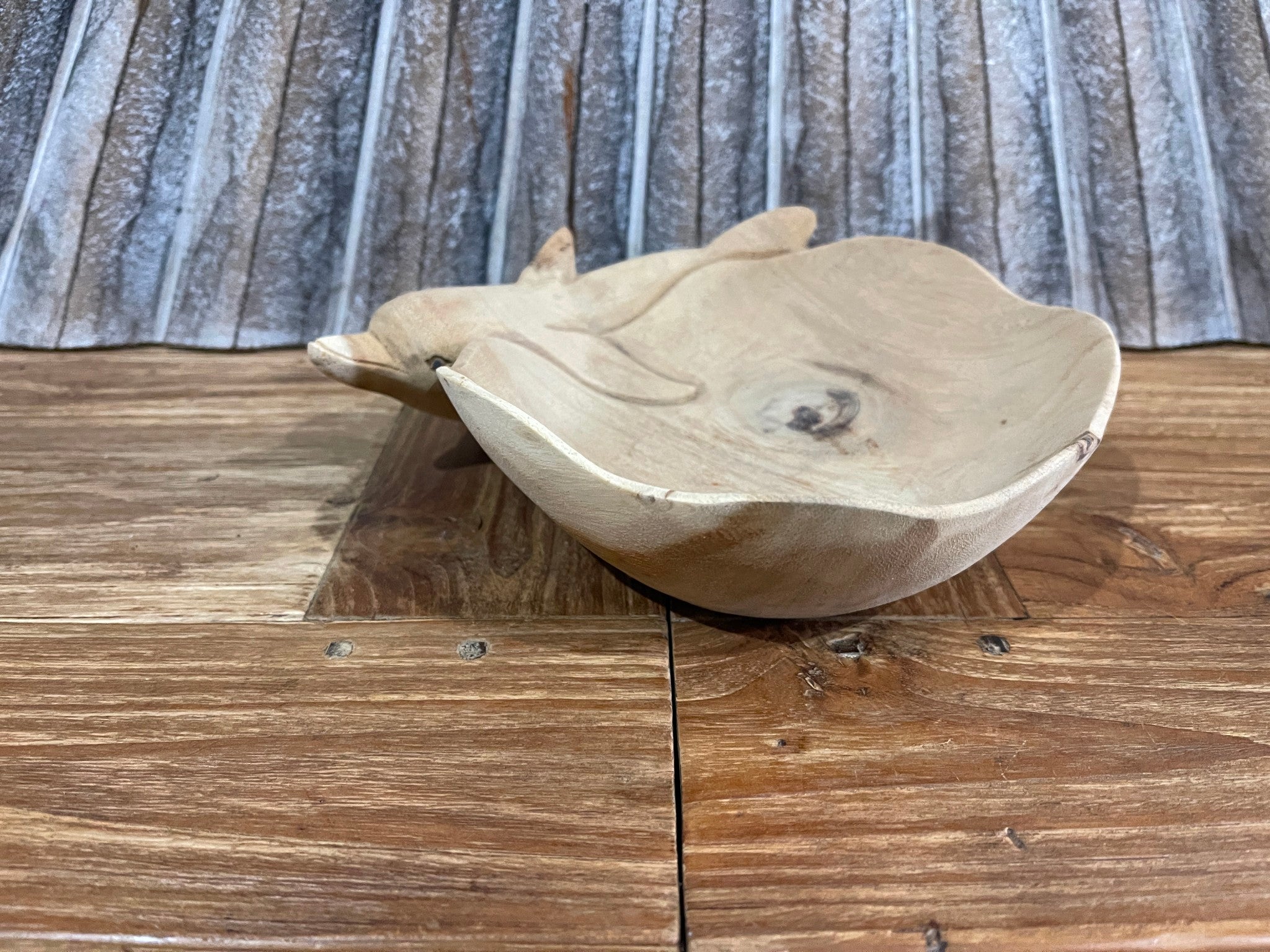 NEW Balinese Hand Carved Suar Wood Dolphin Bowl - Bali Carved Dolphin Bowl