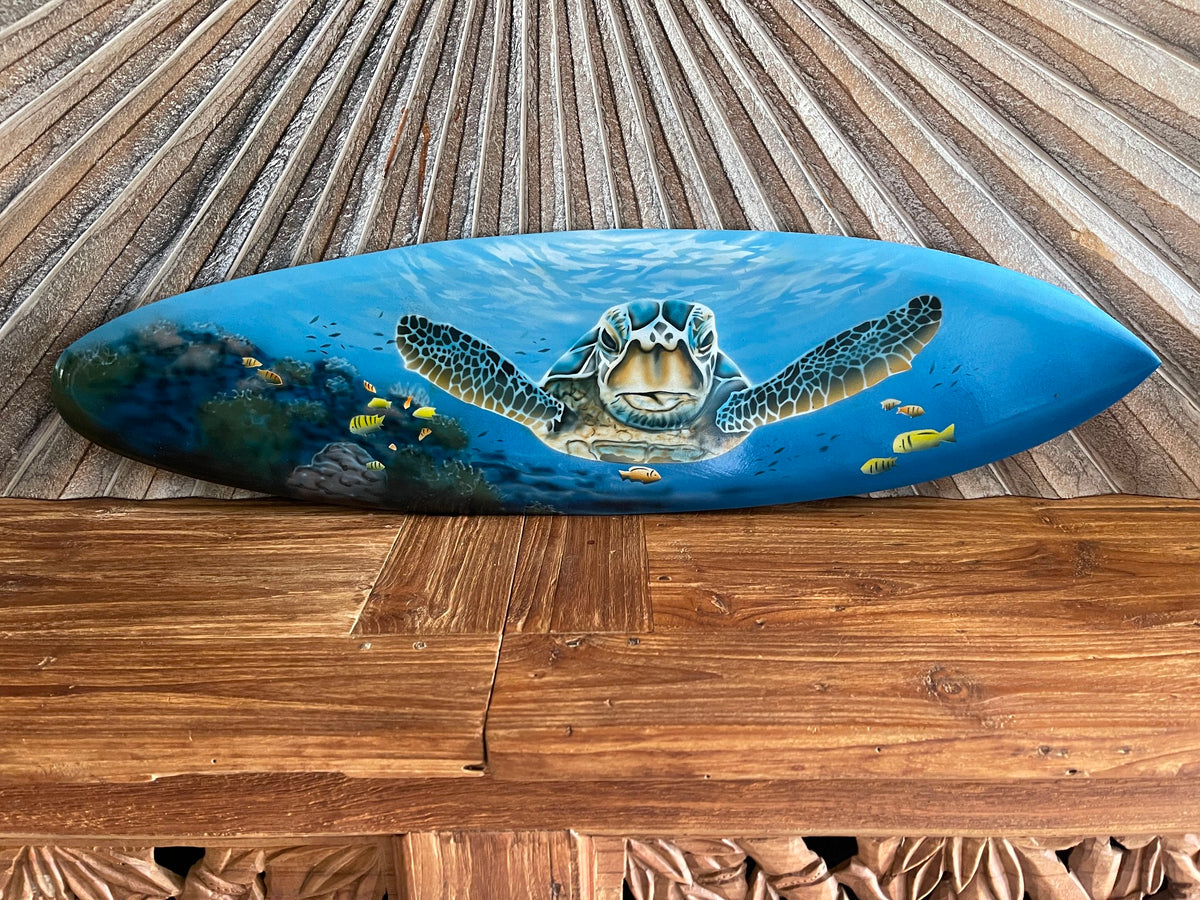 Bali Air Brushed Surfboard w/Turtle Wall Decor 80cm - Bali Surfboard Wall Art