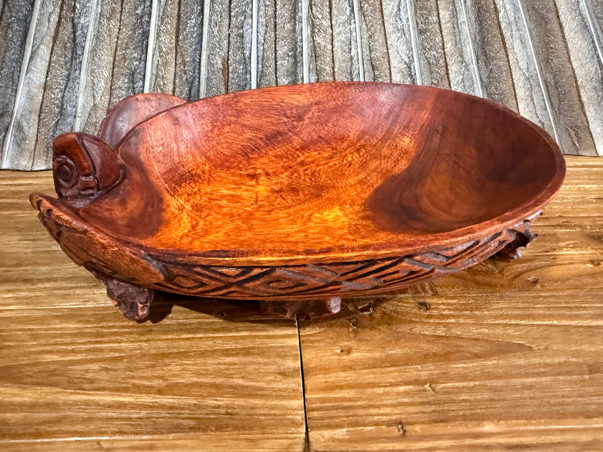 NEW Balinese Hand Carved Suar Wood Turtle Bowl - Bali Carved Turtle Bowl 30cm
