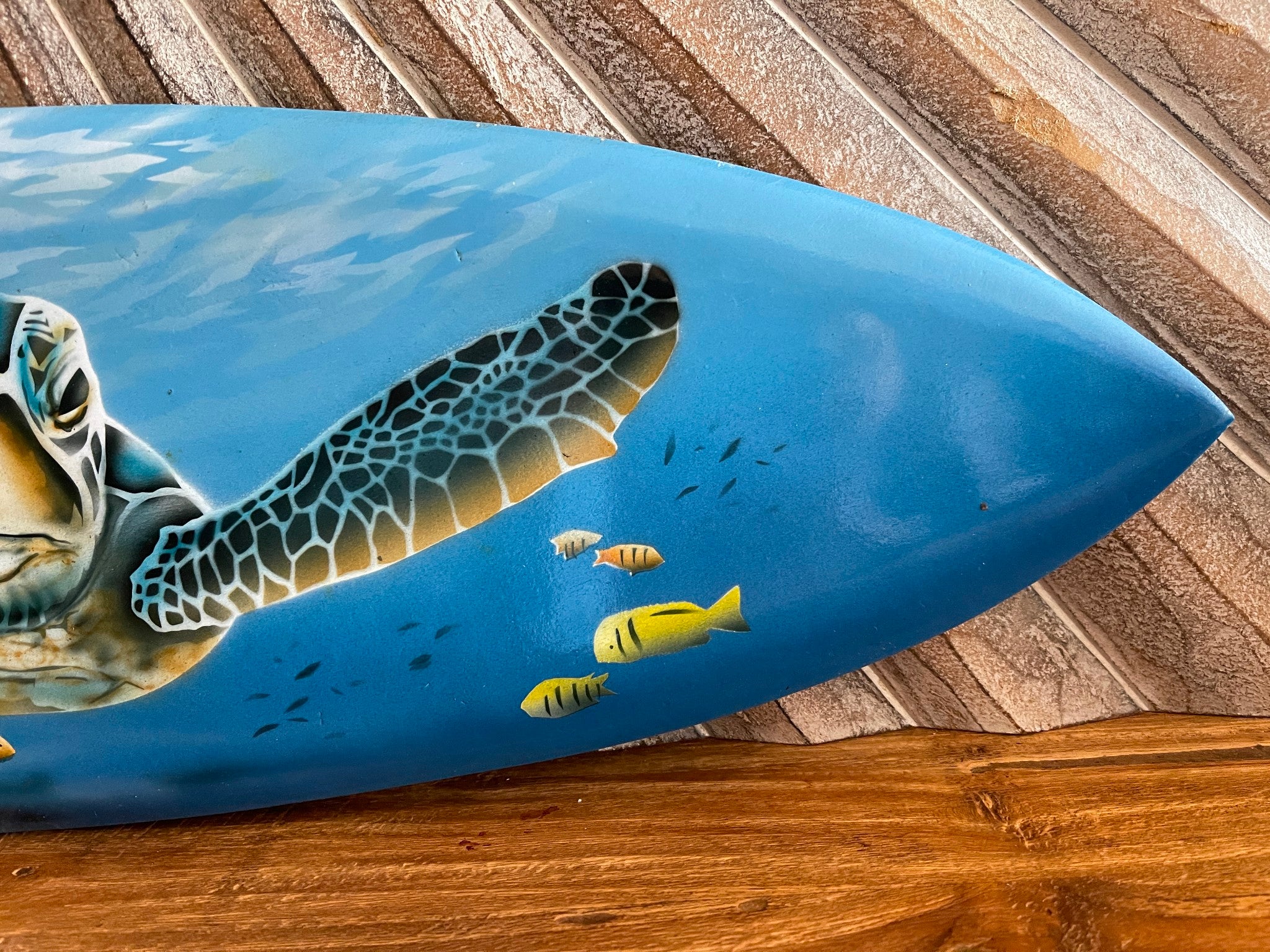 Bali Air Brushed Surfboard w/Turtle Wall Decor 80cm - Bali Surfboard Wall Art