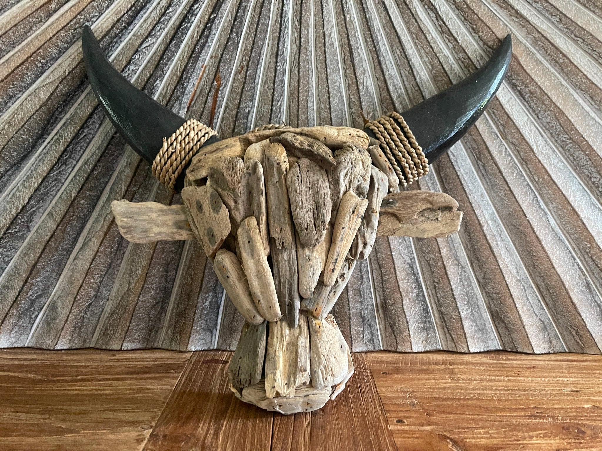 NEW Bali Handmade Driftwood Bull Head Wall Decor 40cm - Bali Driftwood Wall Art