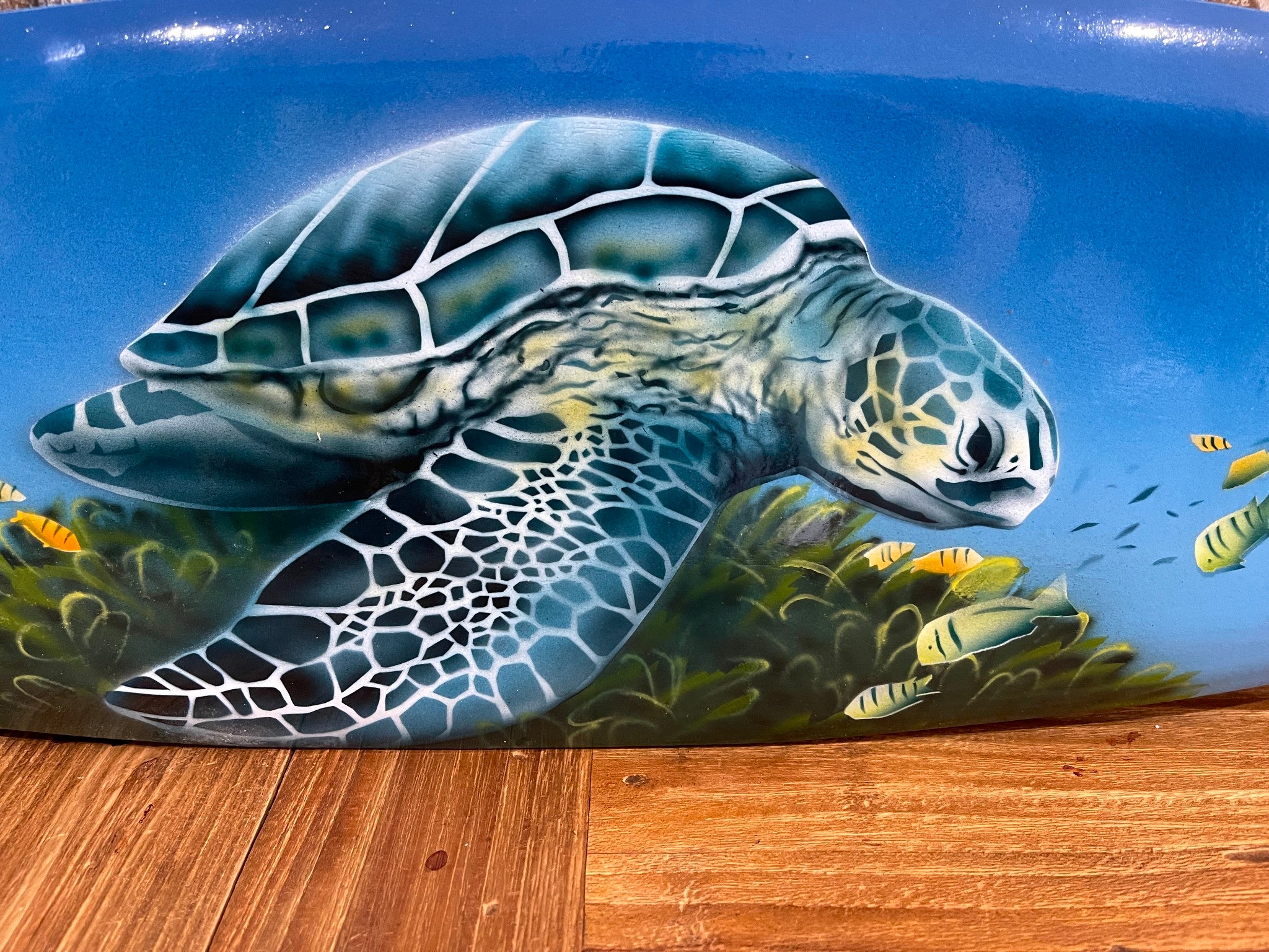 Bali Air Brushed Surfboard w/Turtle Wall Decor 80cm - Bali Surfboard Wall Art