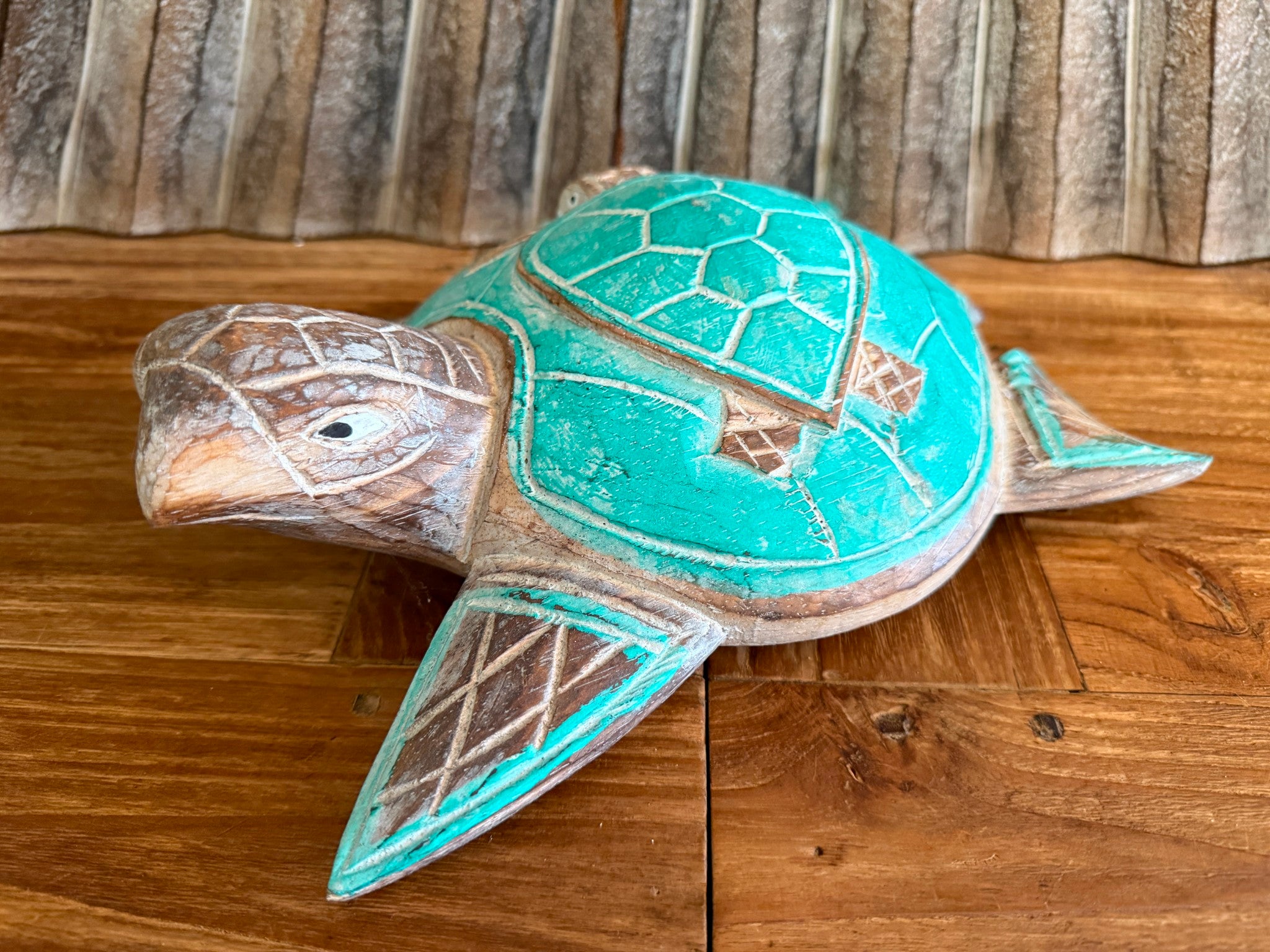 Balinese Hand Carved & Crafted Wooden Turtle w/Baby Sculpture - Bali Turtle Art