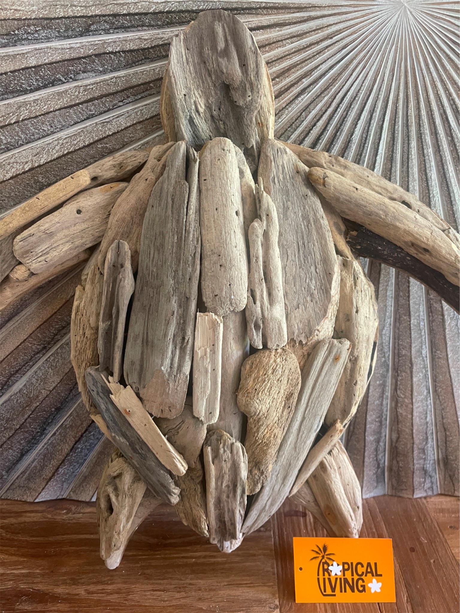 NEW Bali Handmade Driftwood Turtle Wall Decor 50cm - Bali Nautical Wall Art