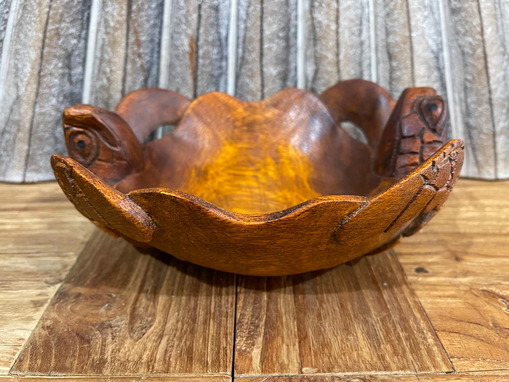 NEW Balinese Hand Carved Suar Wood Turtle Bowl - Bali Double Carved Turtle Bowl