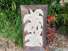 NEW Balinese Hand Carved & Crafted Limestone Panel w/Recycled Timber Frame 33x63