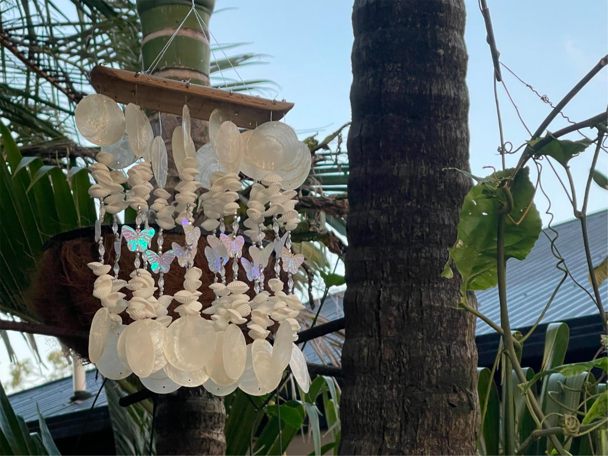 NEW Balinese Bamboo Bar Capiz Shell & Butterfly Windchime / Mobile - So Pretty!!