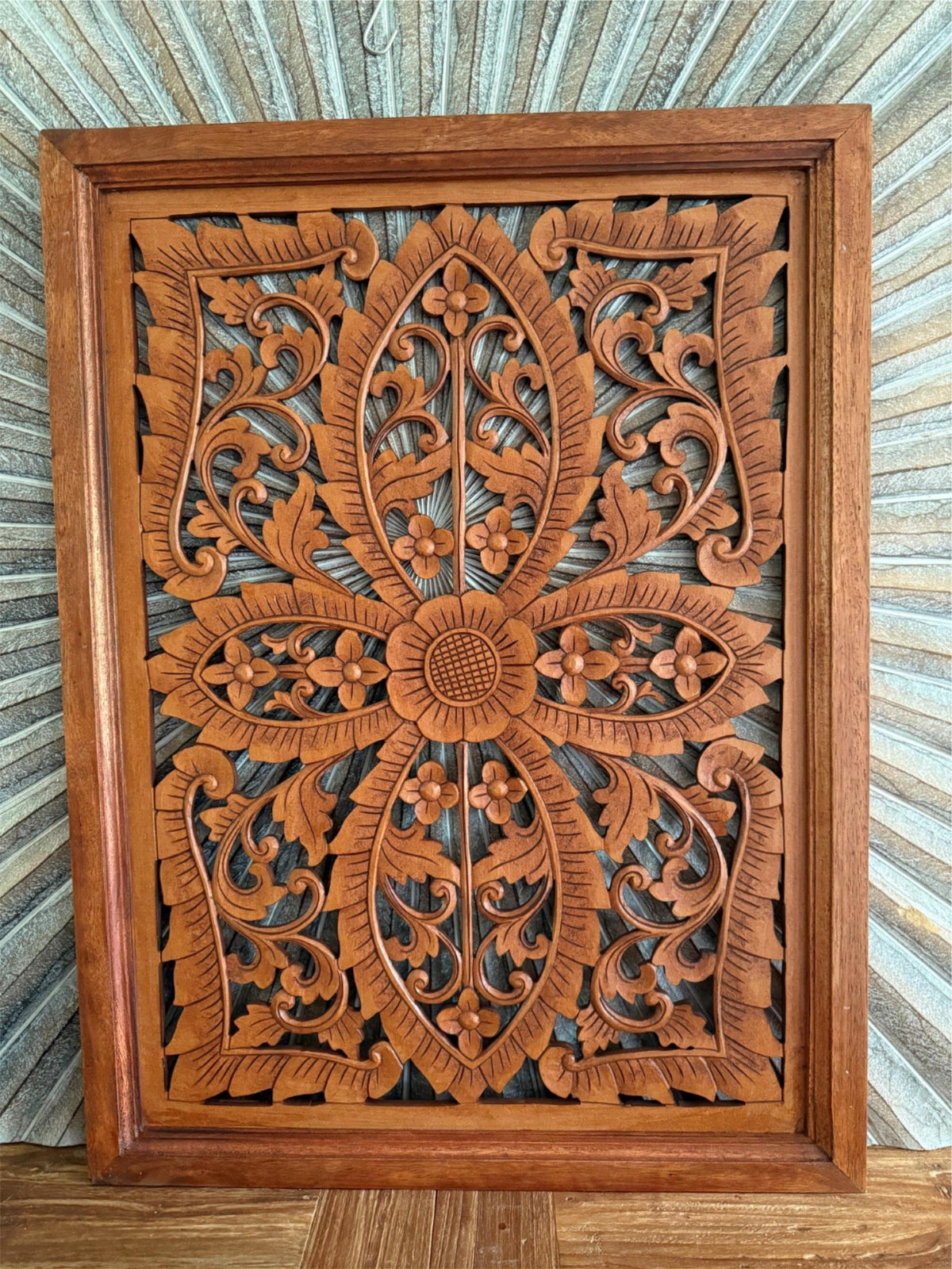 Balinese Carved MDF/WOOD Framed Mandala Wall Panel - Balinese Carved Panel 80x60