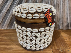 Balinese Hand Woven Basket w/Lid Encrusted with Shell - Bali Shell Trim Basket