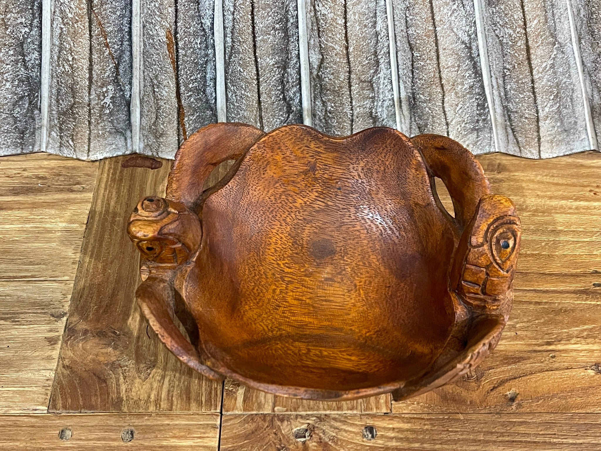 NEW Balinese Hand Carved Suar Wood Turtle Bowl - Bali Double Carved Turtle Bowl