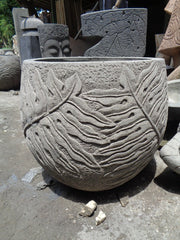 NEW Balinese Carved Concrete / Paras Pot - Bali Monstera Carving FEATURE POT