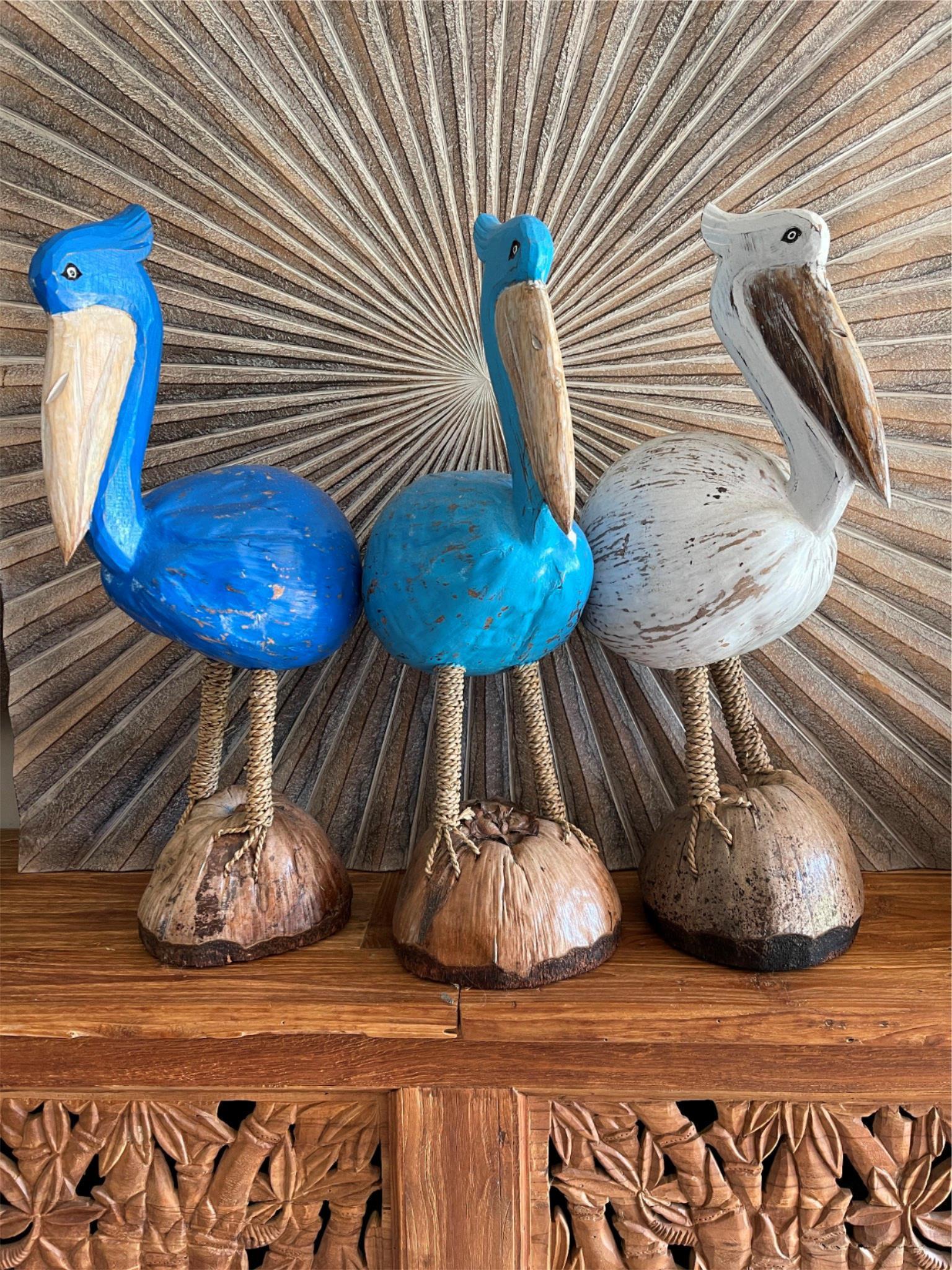 NEW Balinese Hand Crafted Coconut Pelican Sculpture - Coconut Pelican 3 Colours!