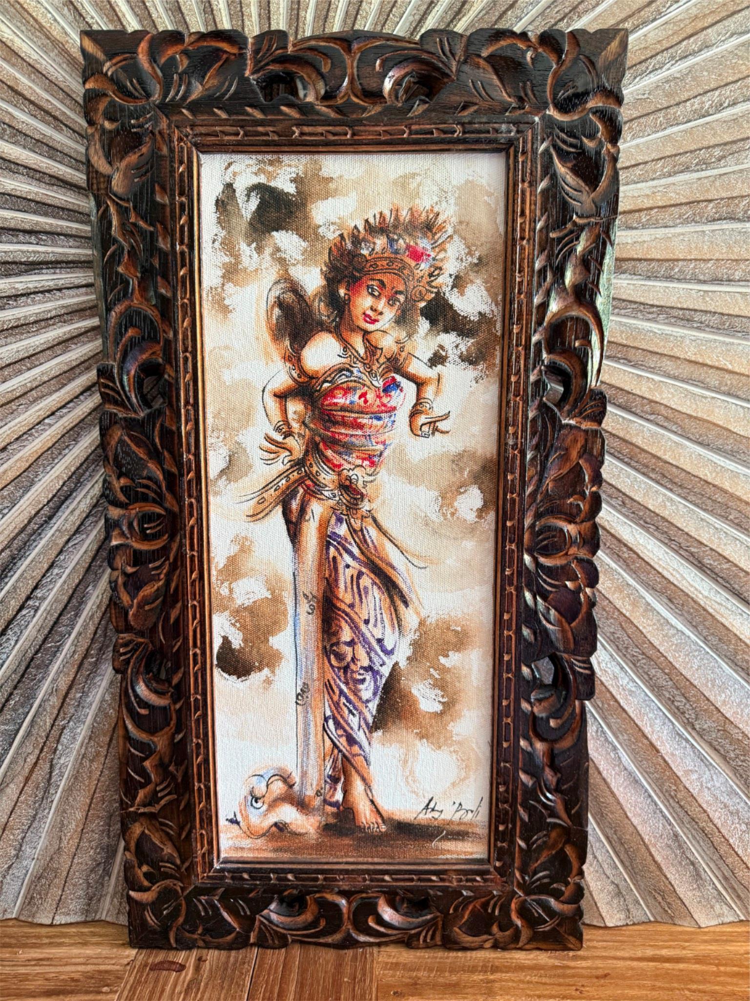 Set of 2 Framed Balinese Legong Dance Paintings - Traditional Balinese Paintings