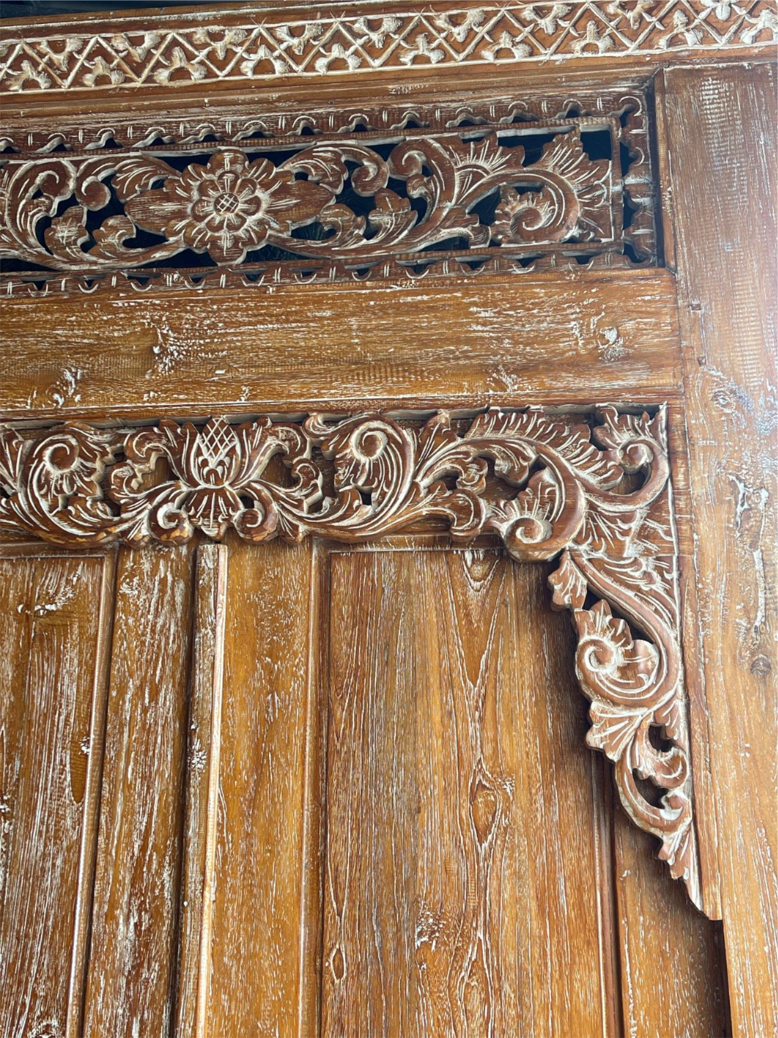 Authentic Balinese Teak Doors in Frame - Hand Carved Recycled Teak Bali Doors