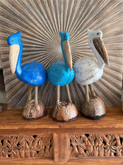 NEW Balinese Hand Crafted Coconut Pelican Sculpture - Coconut Pelican 3 Colours!