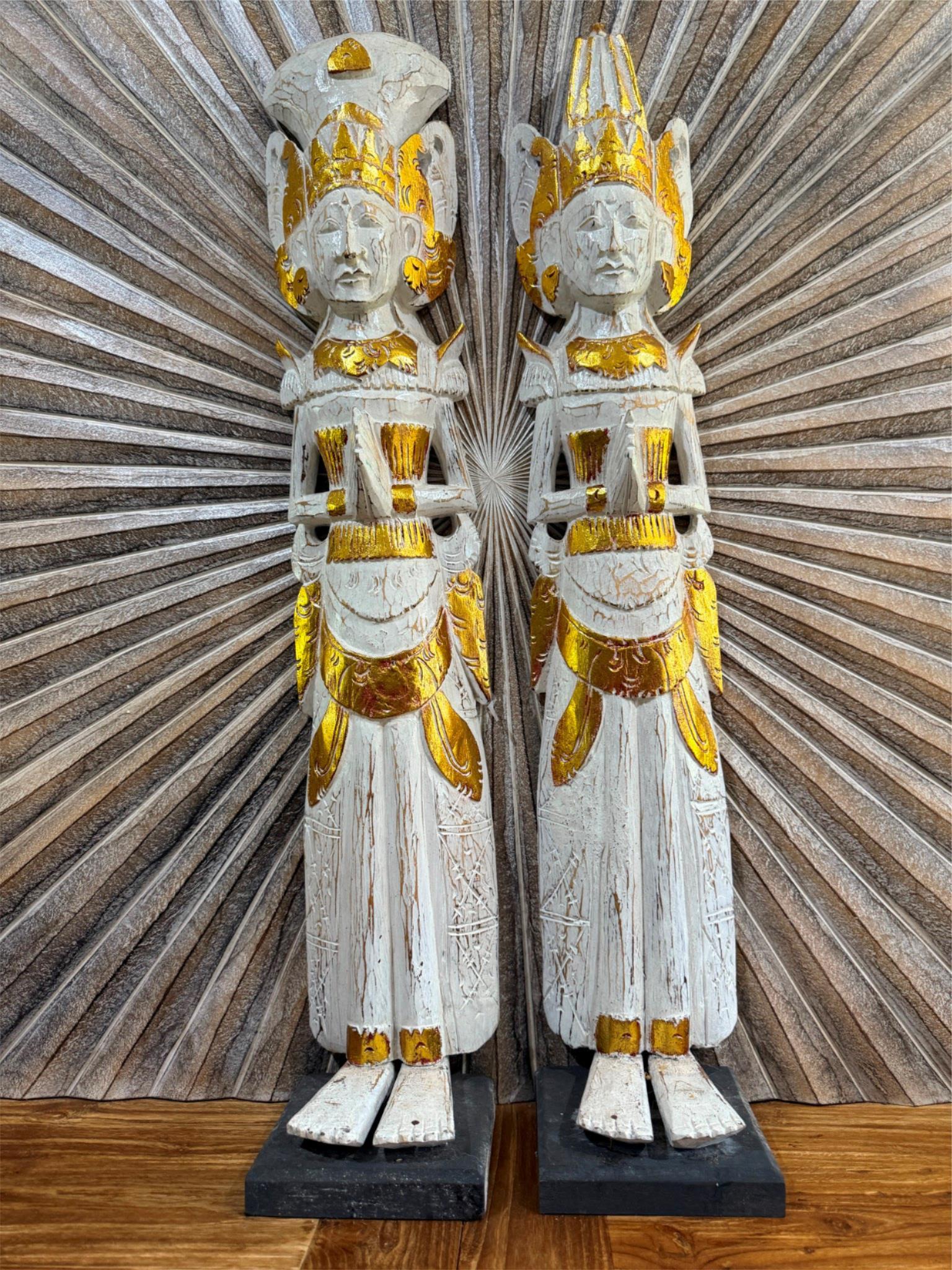 NEW Balinese Hand Carved Wooden Rama & Shinta Sculptures - Set of 2 80cm tall