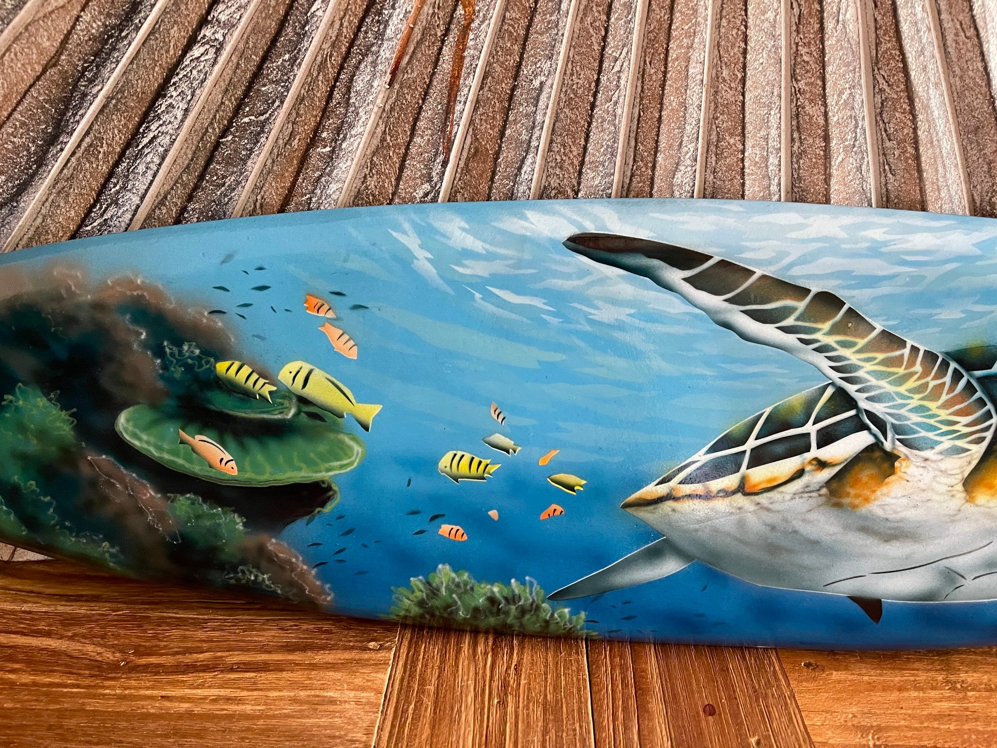 Bali Air Brushed Surfboard w/Turtle Wall Decor 80cm - Bali Surfboard Wall Art