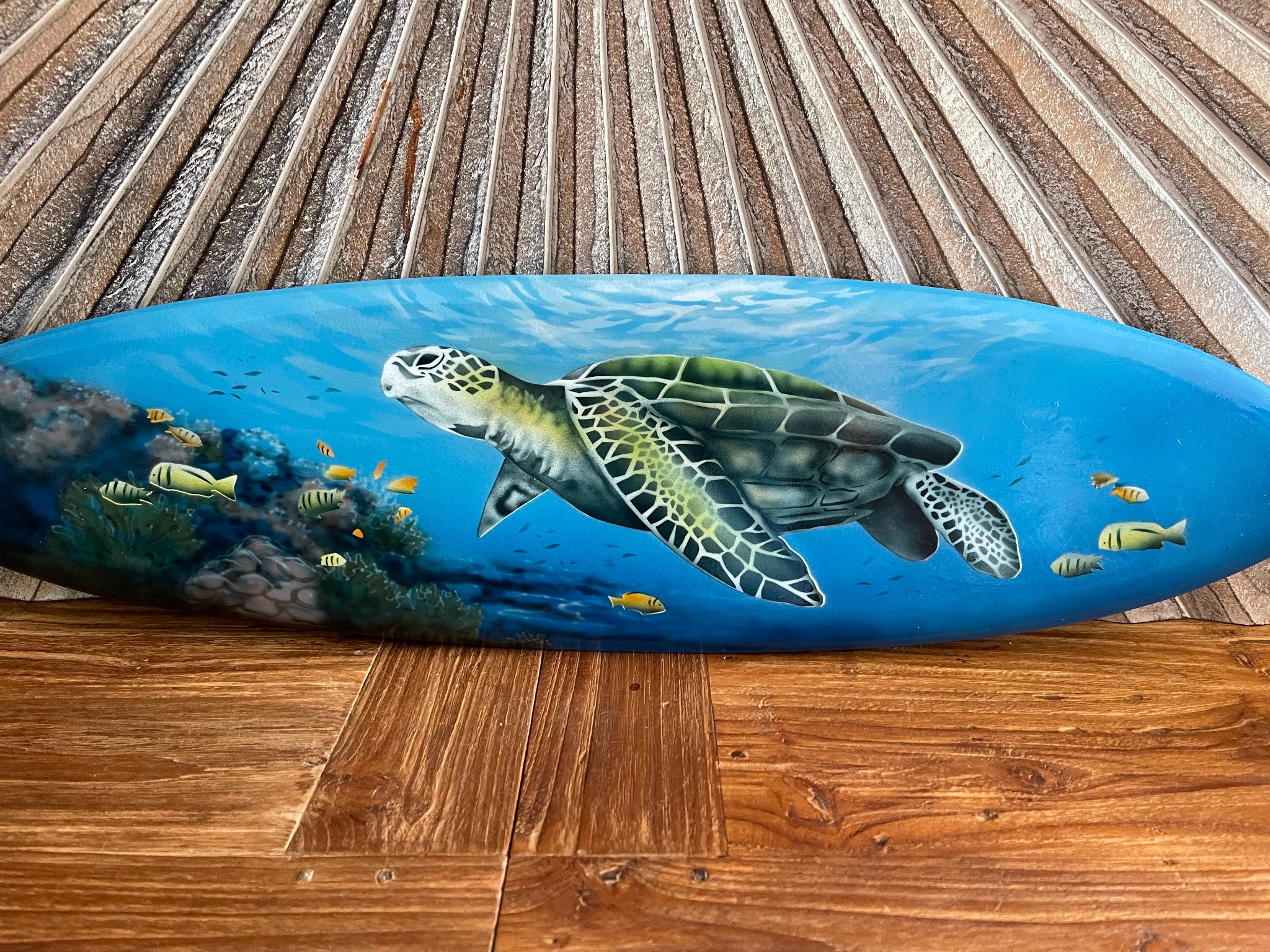 Bali Air Brushed Surfboard w/Turtle Wall Decor 80cm - Bali Surfboard Wall Art