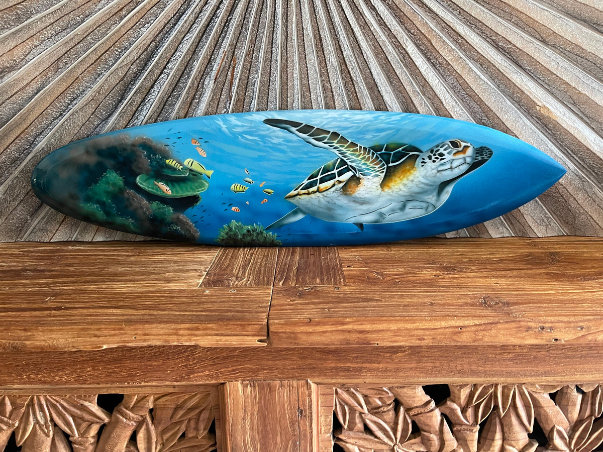 Bali Air Brushed Surfboard w/Turtle Wall Decor 80cm - Bali Surfboard Wall Art