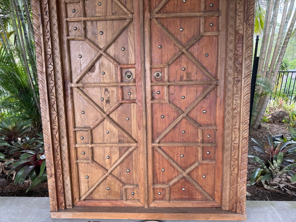 Authentic Balinese Teak Doors in Frame - Hand Carved Recycled Teak Bali Doors