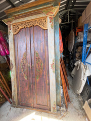 Authentic Balinese Teak Doors in Frame - Hand Carved Recycled Teak Bali Doors