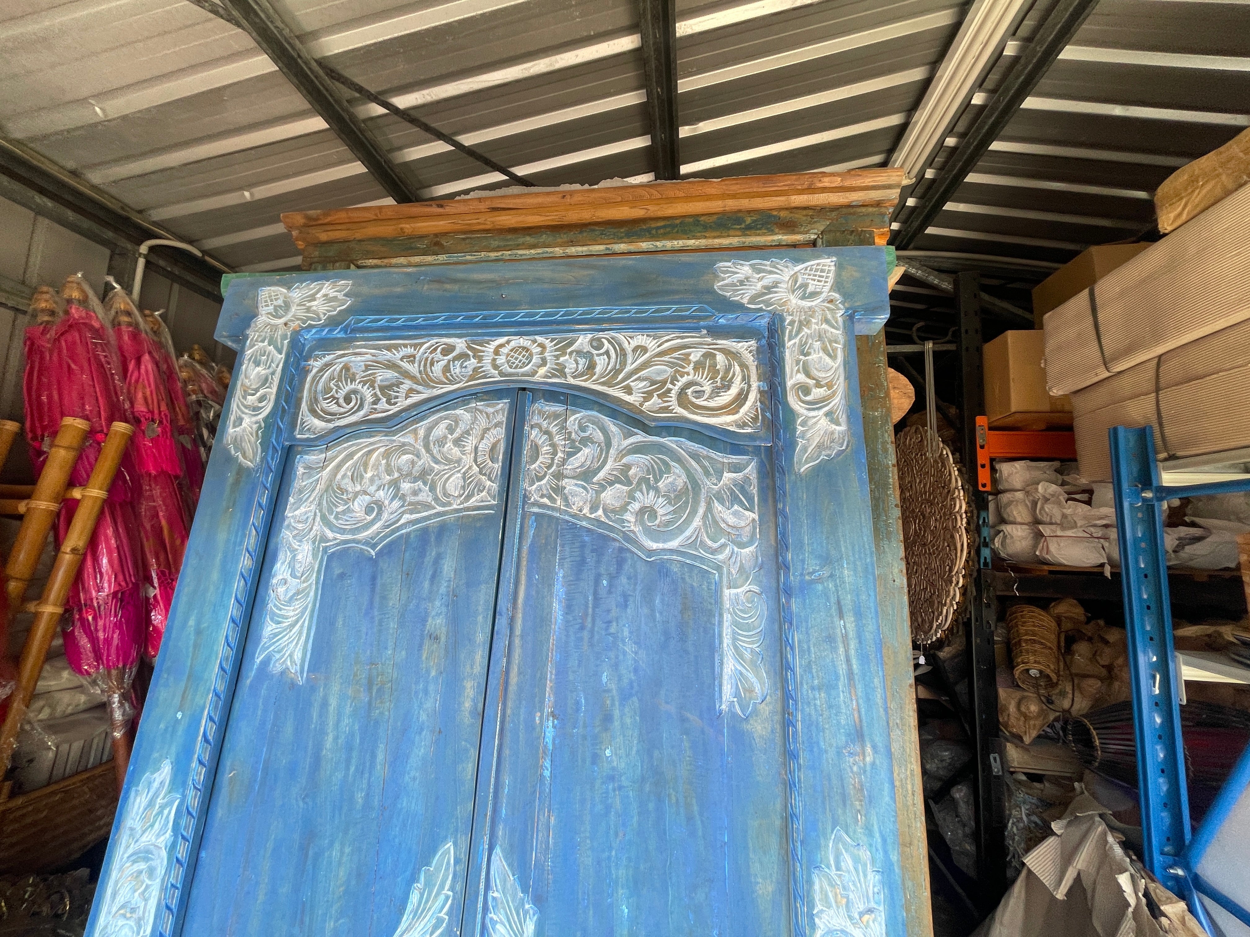 Authentic Balinese Teak Doors in Frame - Hand Carved Recycled Teak Bali Doors