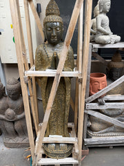 Balinese Master Carved LAVA Stone Buddha Statue w/Batik Cloak