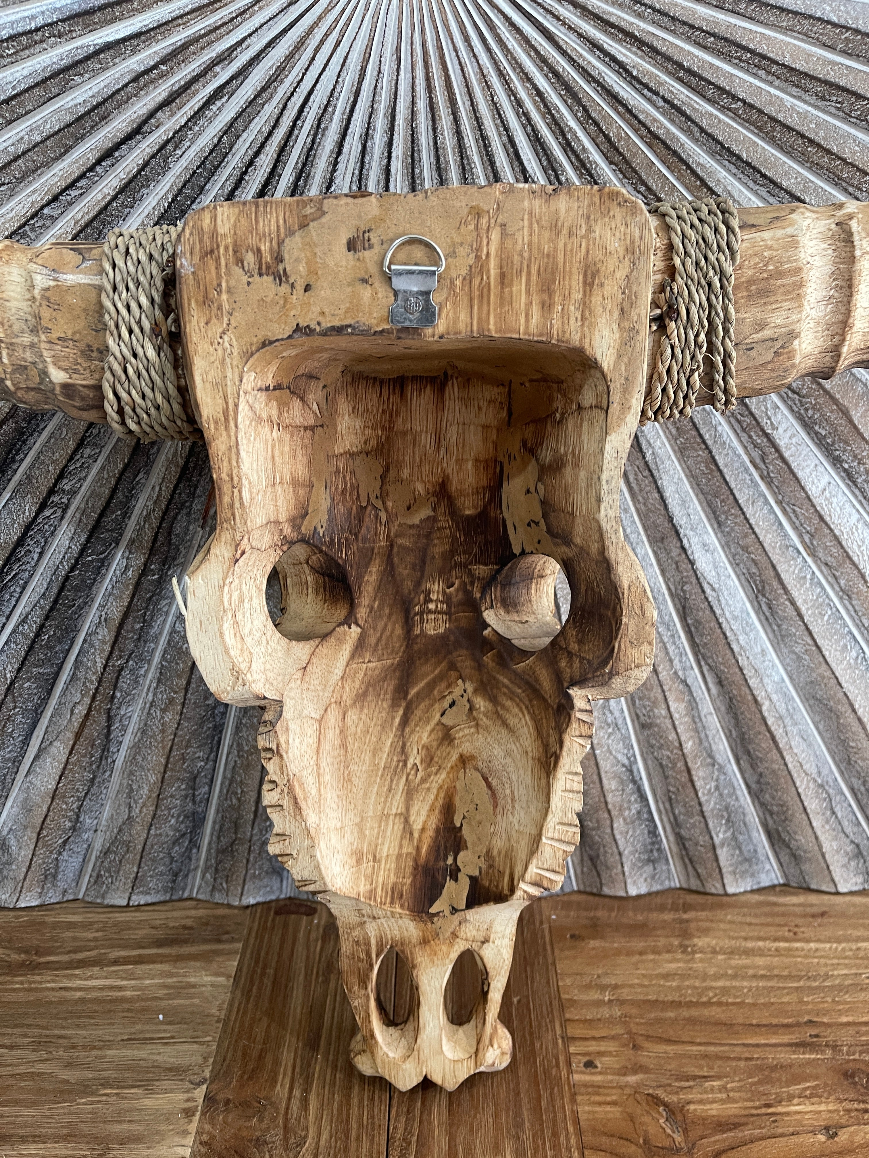 NEW Balinese Hand Carved & Crafted Buffalo Skull with Horn Wall Art