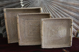 NEW Balinese Hand Woven Bamboo w/Rattan & Shell Trim Open Basket