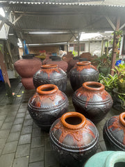 Balinese Hand Crafted Traditional Glazed Pot - Bali Feature Pot 60cm Terracotta