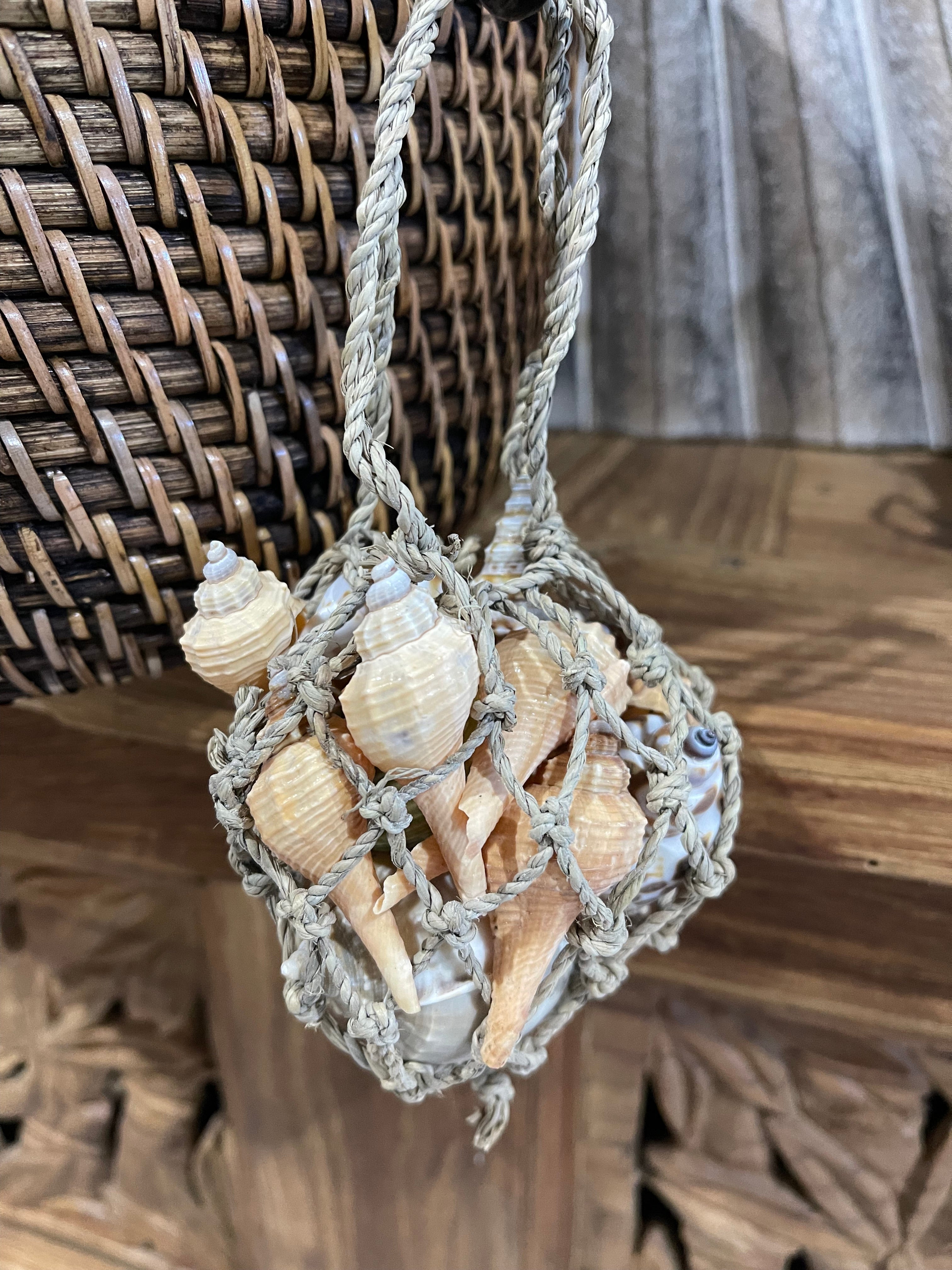 Balinese Hand Crafted Rope Net Bag of Shells - Bali Seashells in