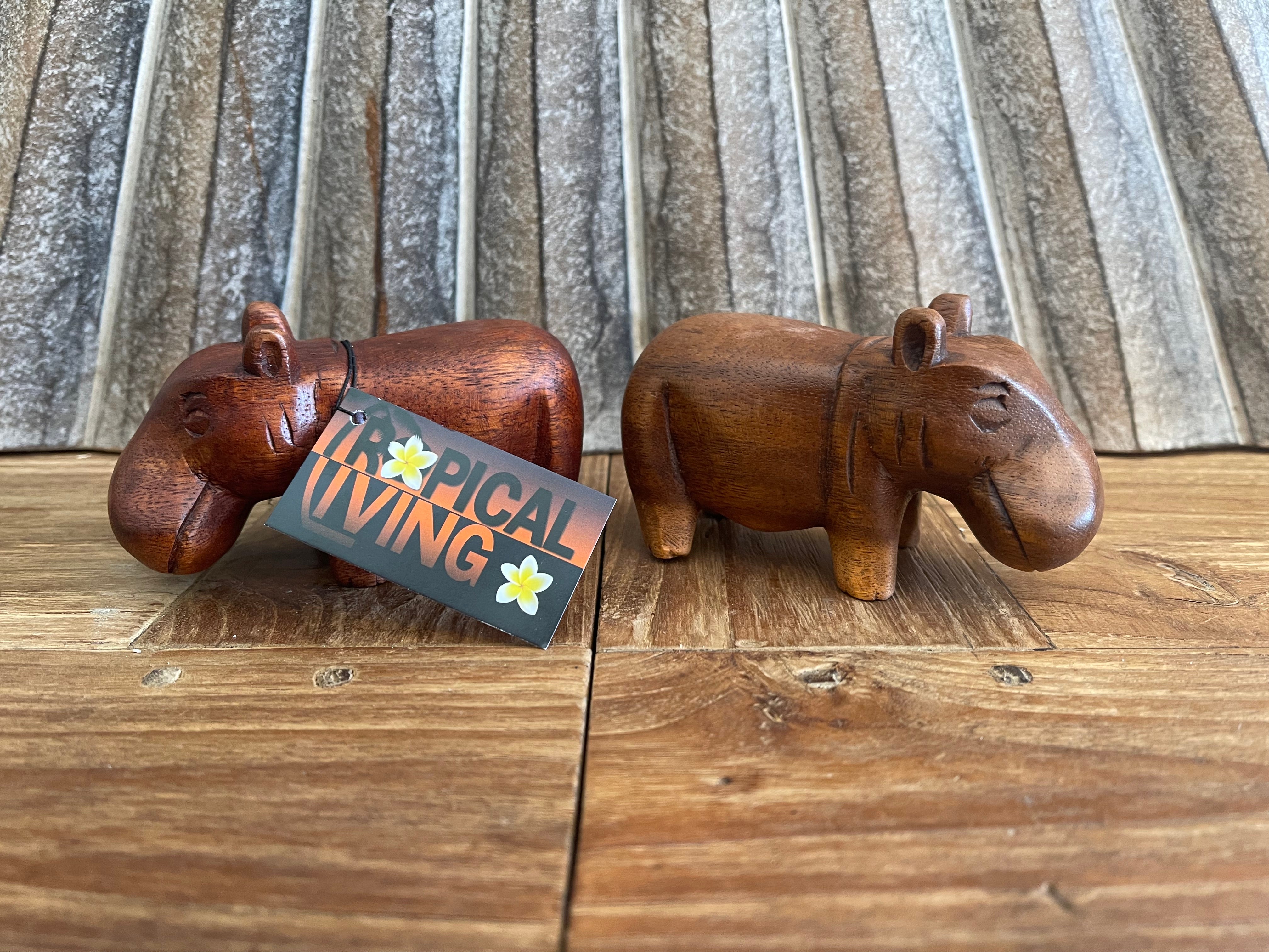 Balinese Carved Wooden Hippopotamus - Small Bali Hippo - Wood Carved Hippo