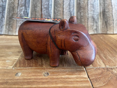 Balinese Carved Wooden Hippopotamus - Small Bali Hippo - Wood Carved Hippo