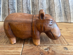 Balinese Carved Wooden Hippopotamus - Small Bali Hippo - Wood Carved Hippo