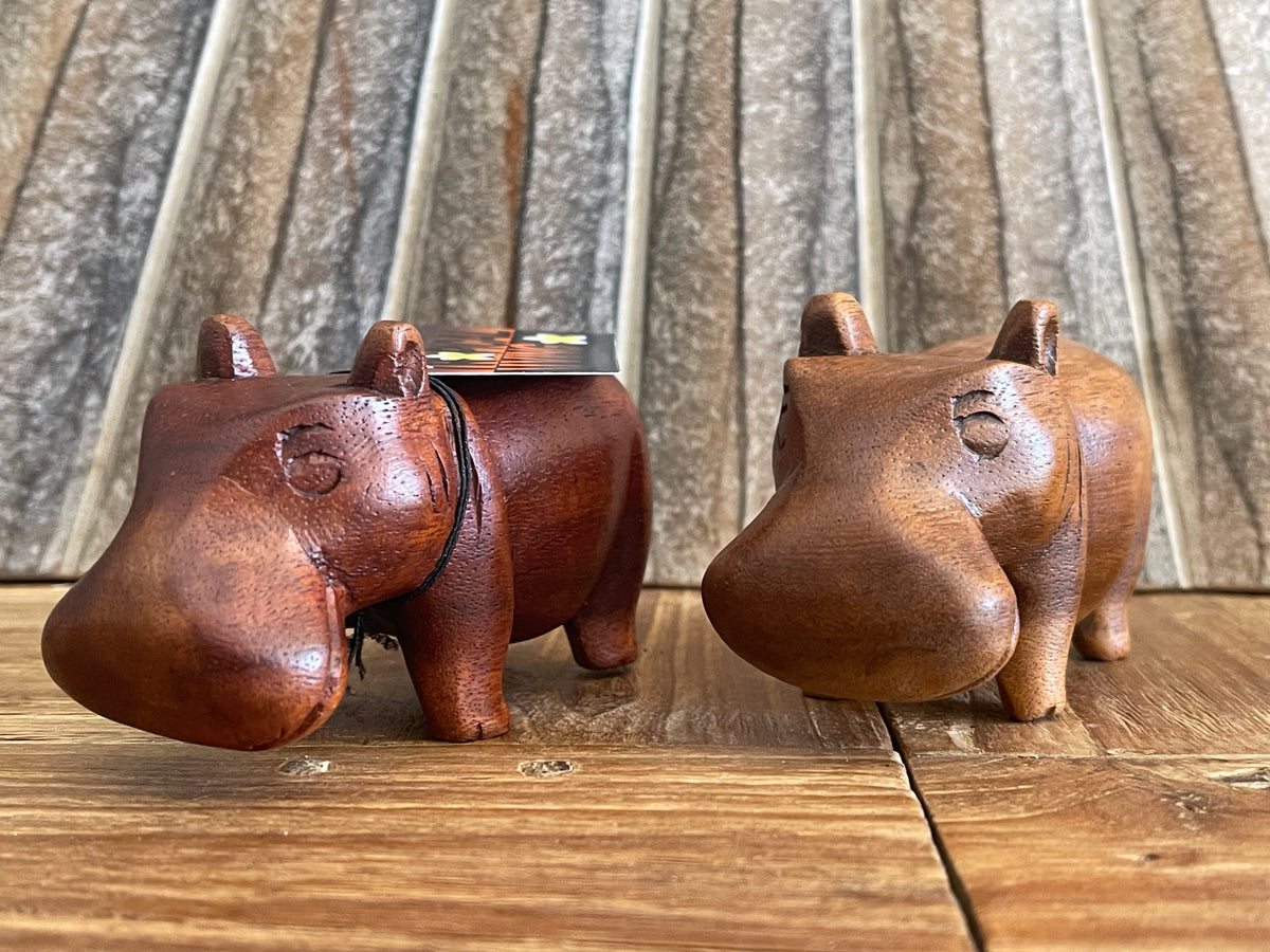 Balinese Carved Wooden Hippopotamus - Small Bali Hippo - Wood Carved Hippo