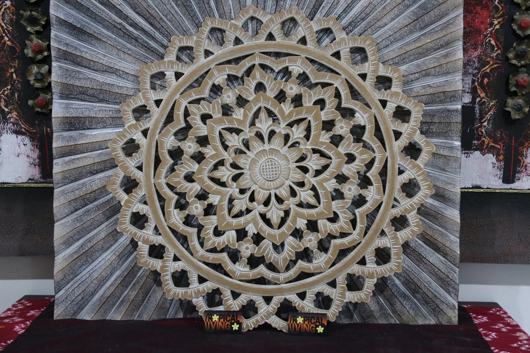 NEW BALINESE CARVED MDF/WOOD MANDALA / TROPICAL WALL PANELS - BALI WALL ART