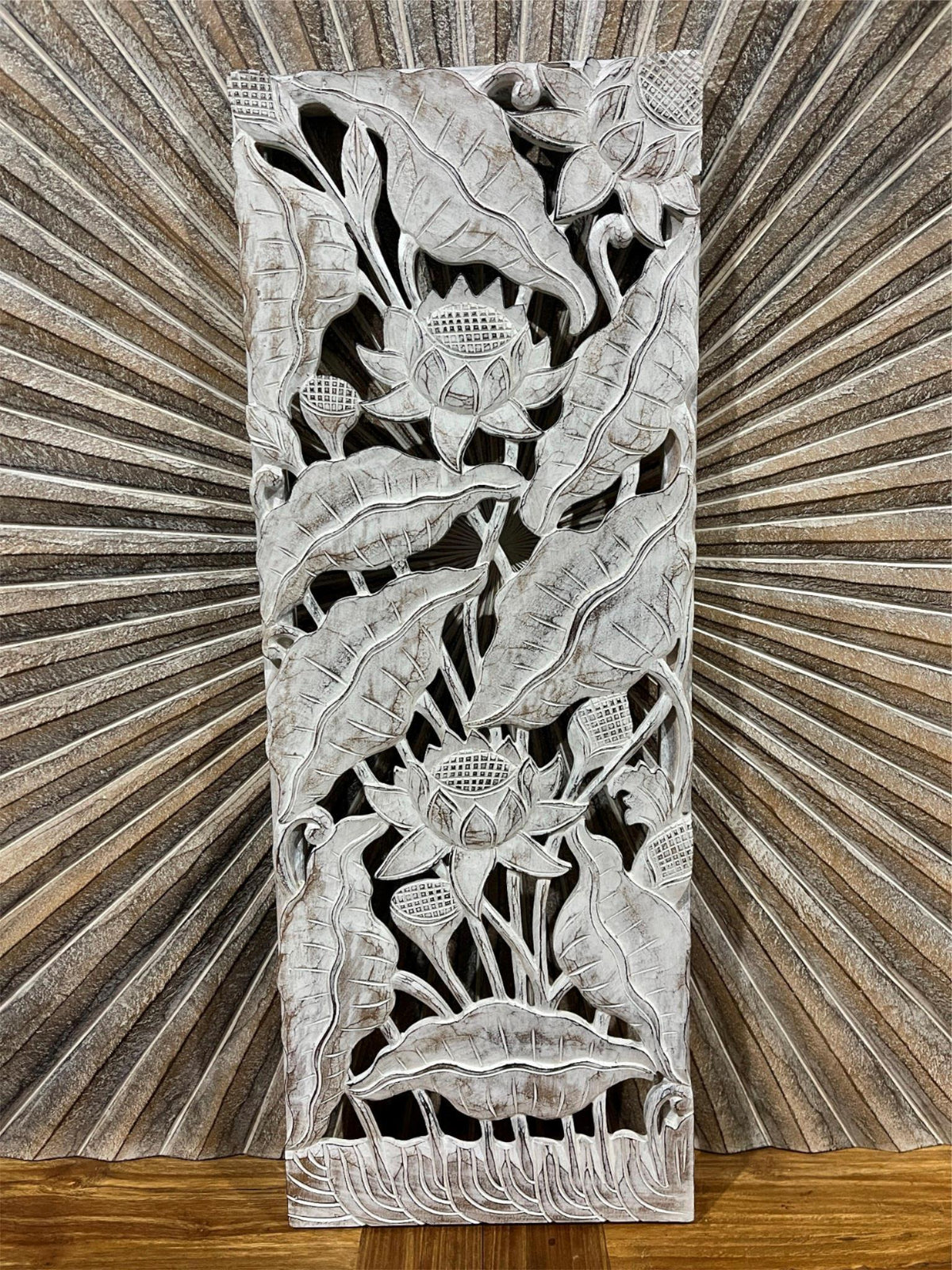 NEW Balinese Carved MDF Lotus Panel / Tropical Wall Panels - Bali Wall Art