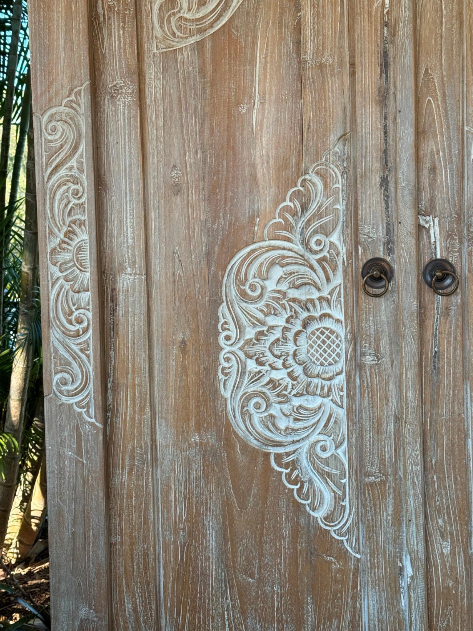 Authentic Balinese Teak Doors in Frame - Hand Carved Recycled Teak Bali Doors