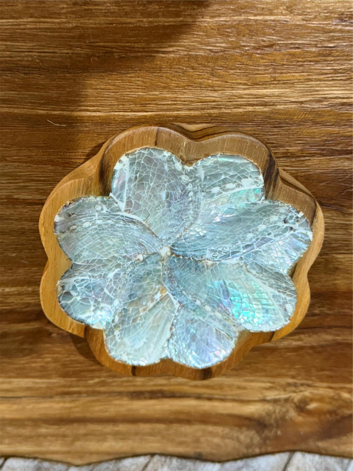 Balinese Hand Crafted Teak & Capiz Shell Flower Shaped Bowl - Bali Bowl