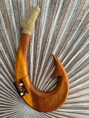 Hand Crafted Polynesian Fishing Hook Wall Art - NZ Maori Suar Wood Fishing Hook