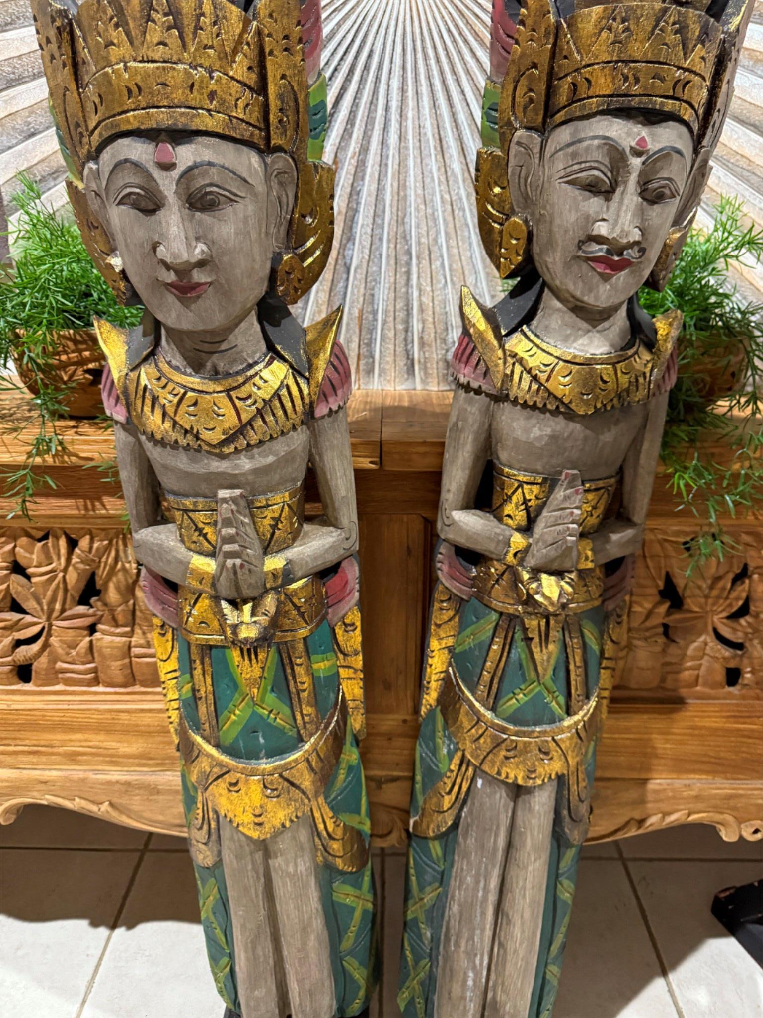 NEW Balinese Hand Carved Wooden Rama & Shinta Sculptures - Set of 2 130cm tall