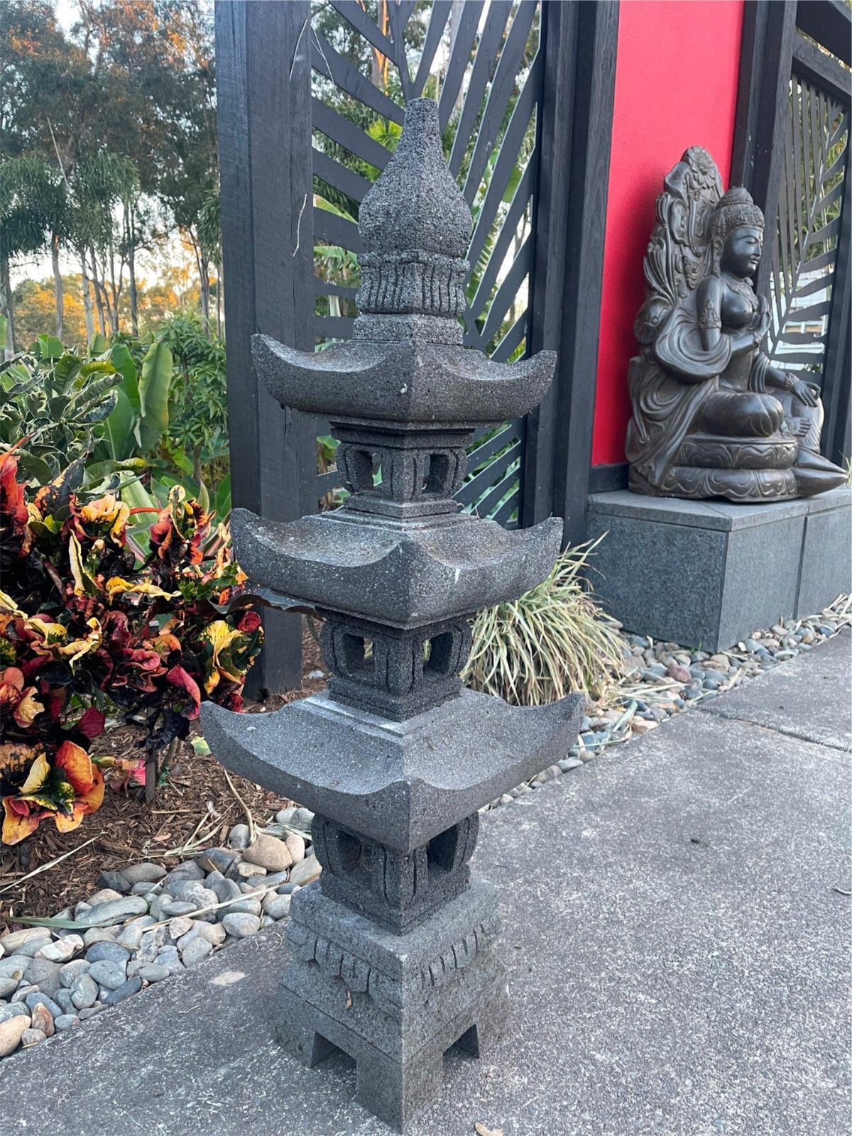 Balinese Hand Carved LAVA Stone Pagoda - Bal Lava Pagoda - Bali Garden Lantern